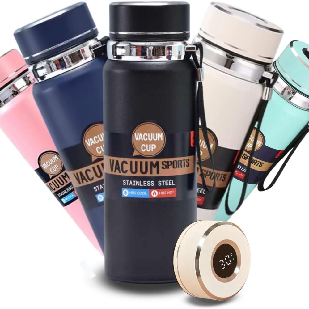 Stainless Steel Water Bottle, Double Walled & Vacuum Insulated,1000ml with temp